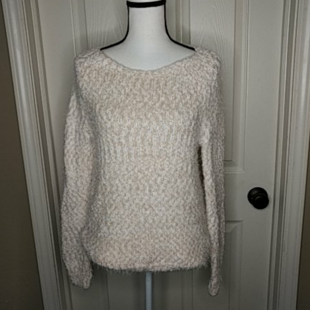 Buffalo David Britton Eyelash Soft Sweater Sz M Cream & White